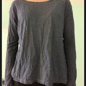 Blue and white striped long sleeved